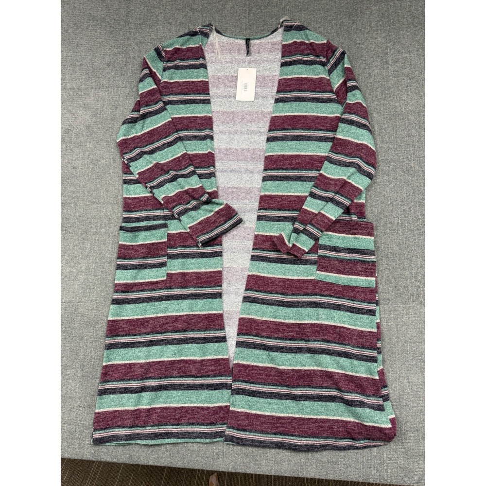 Glitzy Girlz Women 3XL Striped Open Front Duster Cardigan Wine Jade GG-T90681